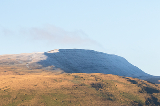 Frosty mountain views from Allt Rhongyr Nature Reserve. 