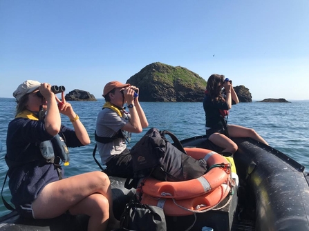 Rob, Skomer Visitor Officer, on seabird surveys