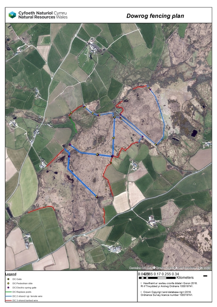 Map showing where the new fencing is to be erected and the type of fencing required at Dowrog Common.