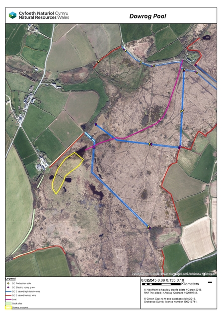 Map showing where the new fencing is to be erected and the type of fencing required at Dowrog Common.